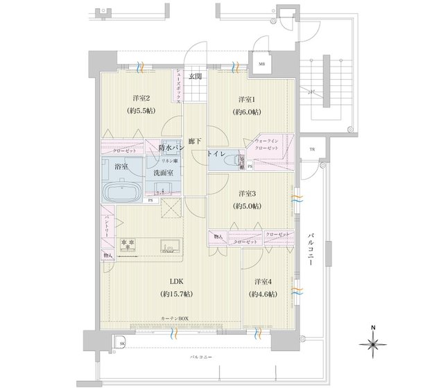 トラストレジデンス三本松II 間取り Eタイプ（2～13F）
