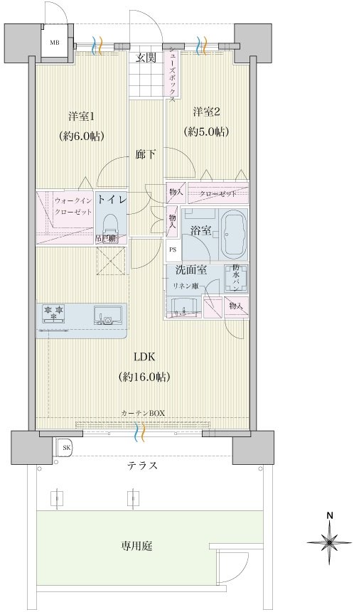 トラストレジデンス三本松II 間取り B1タイプ(1F)