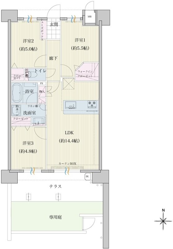 トラストレジデンス三本松II 間取り D1タイプ(1F)