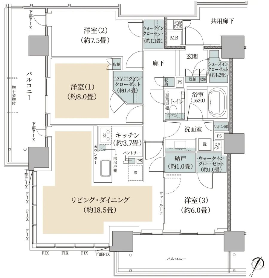 リーフィアタワー海老名クロノスコート 間取り P-100B type