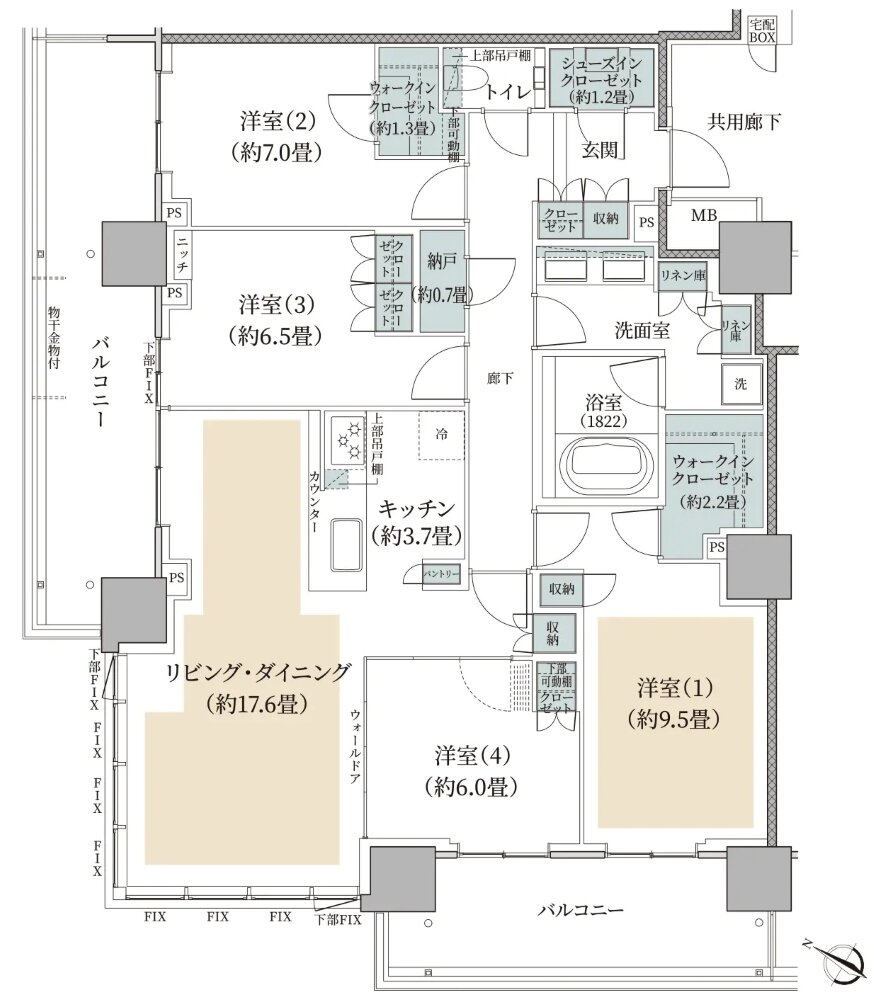 リーフィアタワー海老名クロノスコート 間取り P-120A type