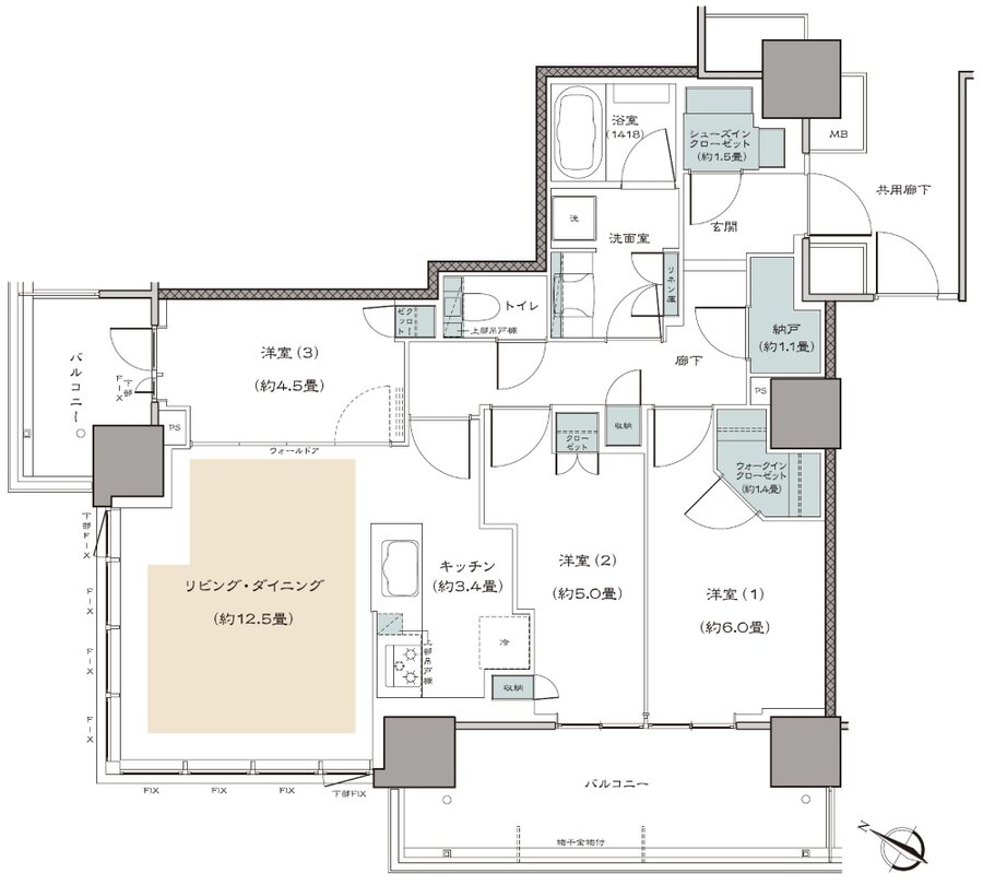 リーフィアタワー海老名クロノスコート 間取り 75B type【第1期17次登録住戸】