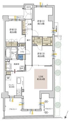 ワコーレ住吉グランフィールズ 間取り I type