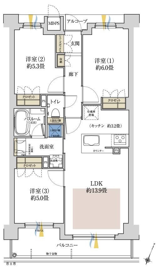 ワコーレ住吉グランフィールズ 間取り O type