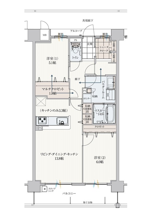 アルファスマート高松駅西II 間取り I type