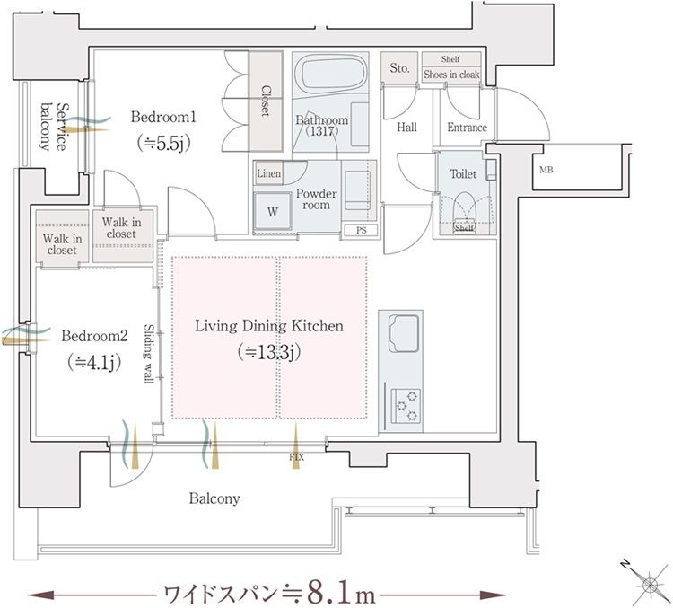クリオ渡辺通セントラルマークス 間取り B type【1期2次】