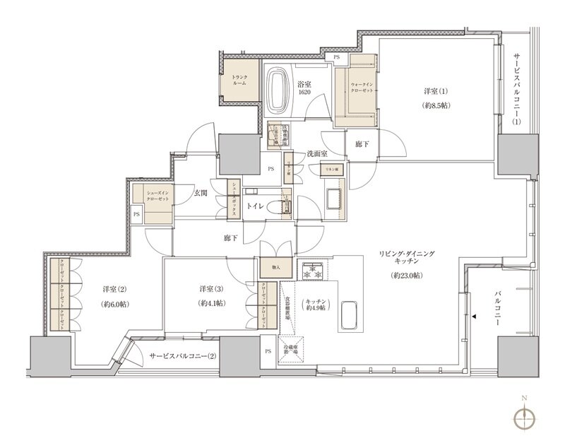 レグナスタワー新梅田 間取り E-101Nタイプ