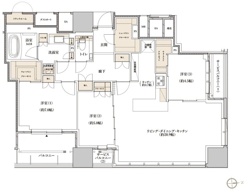 レグナスタワー新梅田 間取り E-91Oタイプ