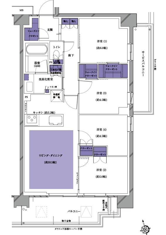 プレシス南流山パークフロント 間取り Hwタイプ