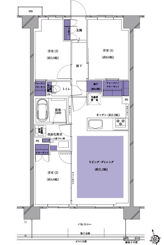 プレシス南流山パークフロント 間取り E1タイプ