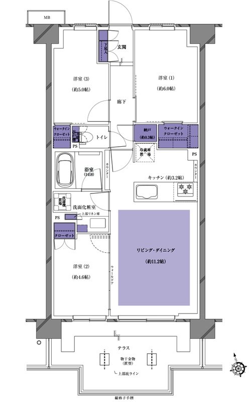 プレシス南流山パークフロント 間取り E1tタイプ