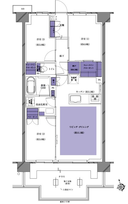 プレシス南流山パークフロント 間取り F1tタイプ
