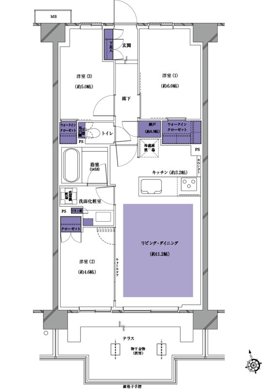 プレシス南流山パークフロント 間取り E3tタイプ