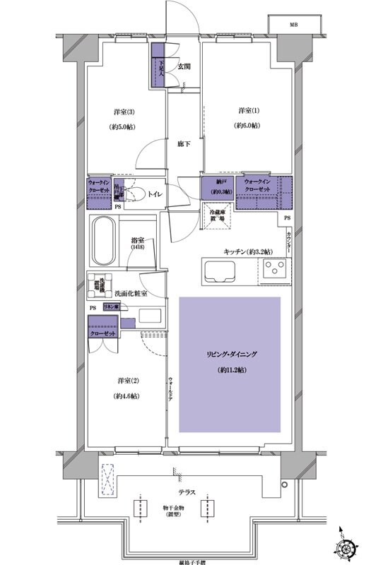 プレシス南流山パークフロント 間取り E2tタイプ