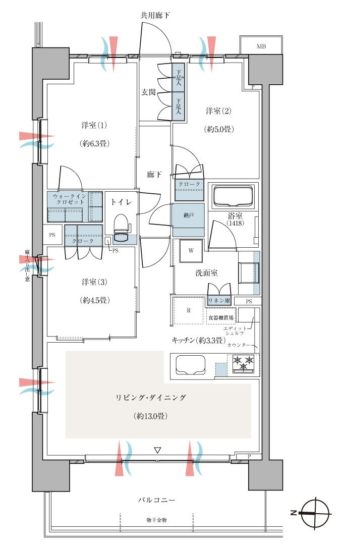 ＣＥＮＴＲＡＬ　ＡＩＲ　ＣＩＴＹ　ＲＥＳＩＤＥＮＣＥ　II 間取り Qタイプ