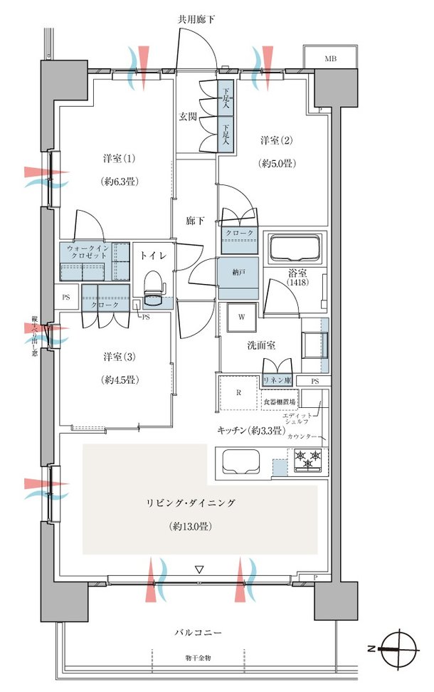 ＣＥＮＴＲＡＬ　ＡＩＲ　ＣＩＴＹ　ＲＥＳＩＤＥＮＣＥ　II 間取り Qタイプ