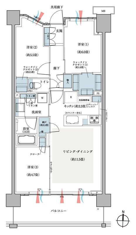 ＣＥＮＴＲＡＬ　ＡＩＲ　ＣＩＴＹ　ＲＥＳＩＤＥＮＣＥ　II 間取り Lタイプ