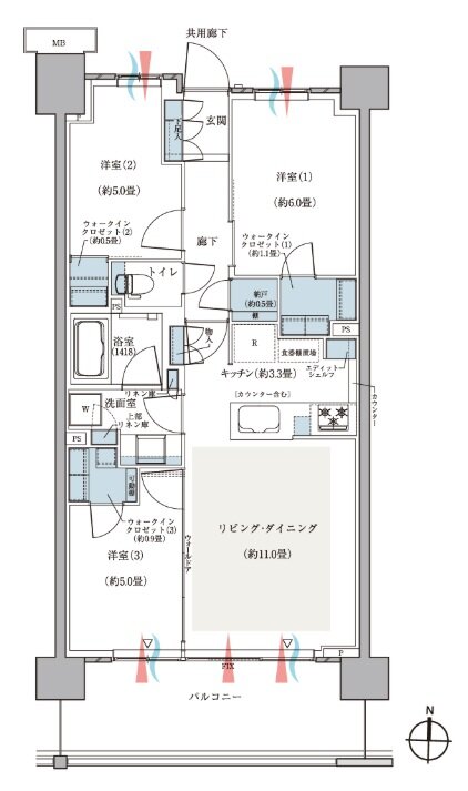 CENTRAL AIR CITY RESIDENCE II 間取り O2タイプ