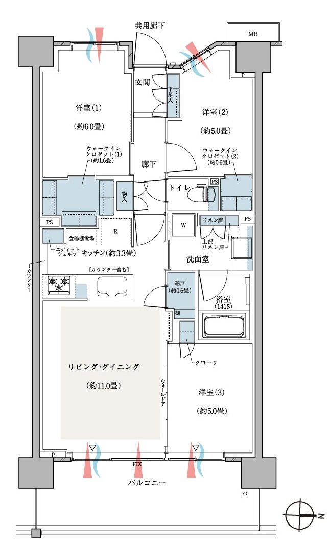 ＣＥＮＴＲＡＬ　ＡＩＲ　ＣＩＴＹ　ＲＥＳＩＤＥＮＣＥ　II 間取り Hタイプ