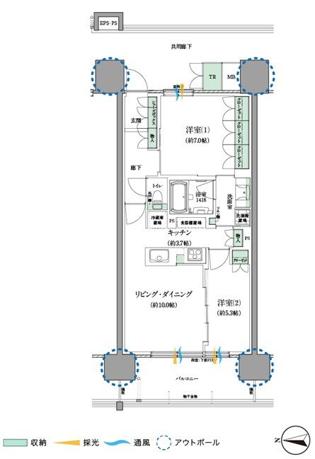 セントラルパーク盛南新都心 間取り Bタイプ（WEST SIDE）
