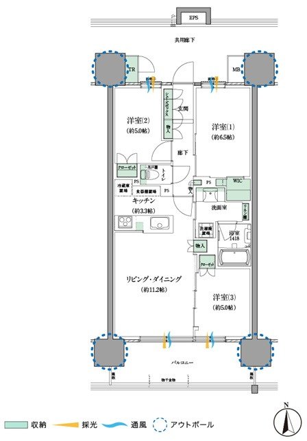 セントラルパーク盛南新都心 間取り Jタイプ（SOUTH SIDE）
