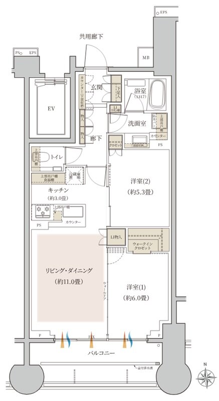 リビオ上野池之端 間取り Hタイプ