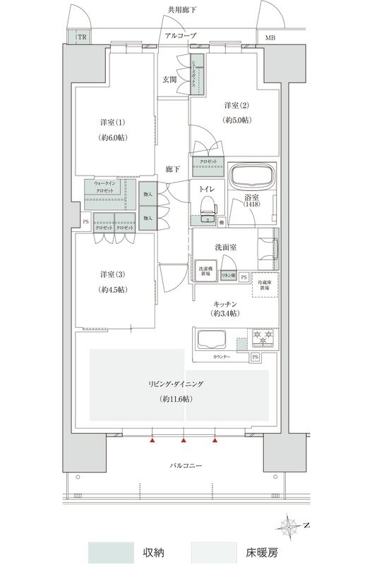 トモニアルシティ 間取り C-Aタイプ(サウス(S棟)第3期1次)
