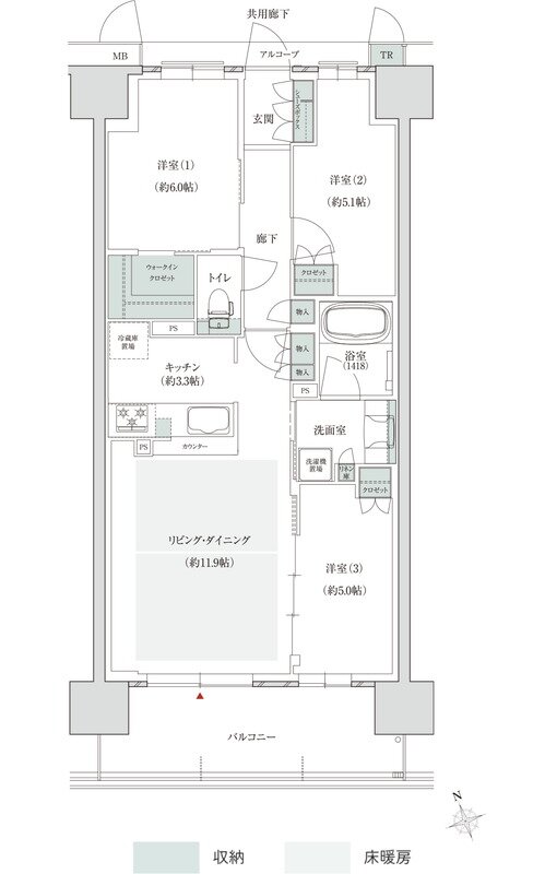 トモニアルシティ 間取り D-Kタイプ(ノース(N棟)先着順)