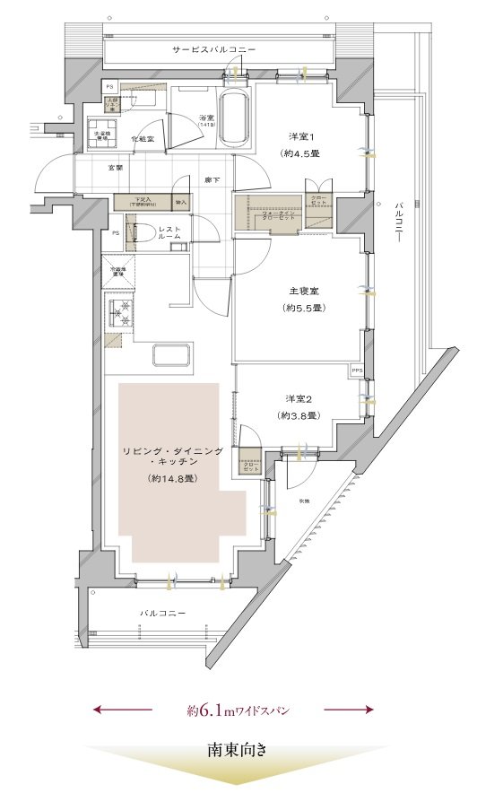 ピアース世田谷上町レジデンス 間取り I type