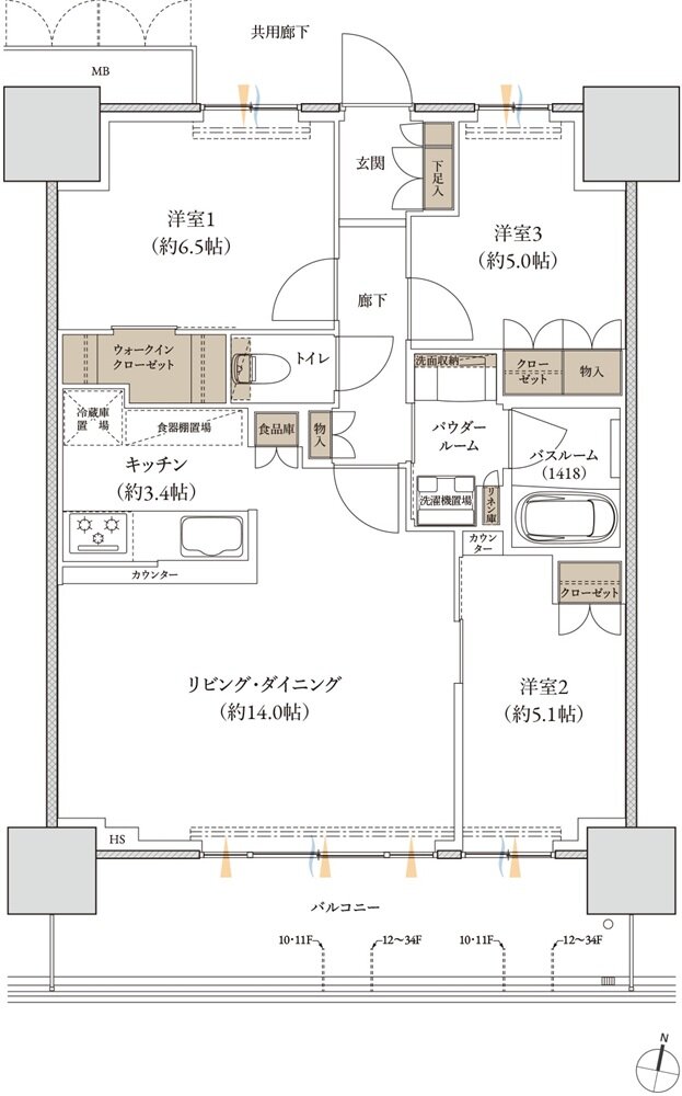 久留米ザ・タワー レジデンシャル 間取り G(g’) TYPE
