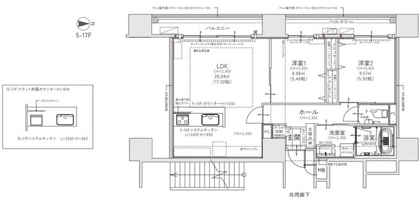 クレイルタワー下関海峡あいらんど 間取り SP-B・CF-B・ST-Bタイプ