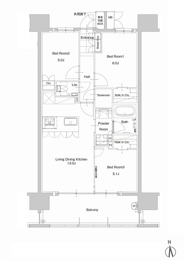 ザ・サンパーク姪浜 間取り Bタイプ