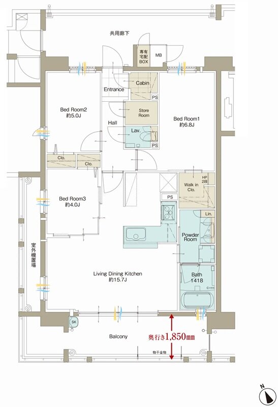 サンパーク新宮EXIA West-I/West-II/East 間取り Aタイプ(West-I)