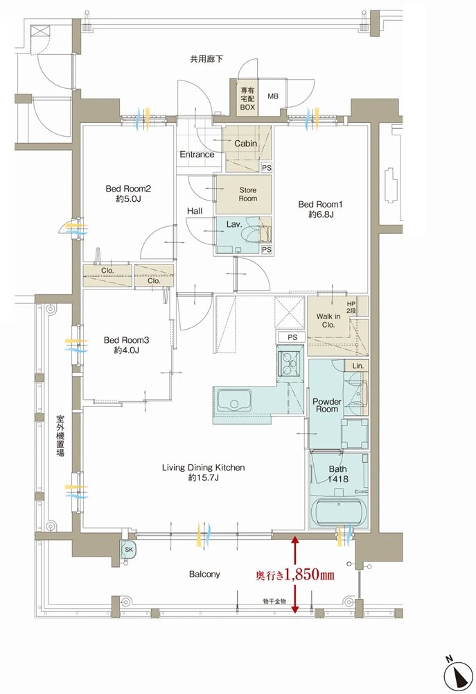 サンパーク新宮EXIA West-I/West-II/East 間取り Aタイプ(West-I)