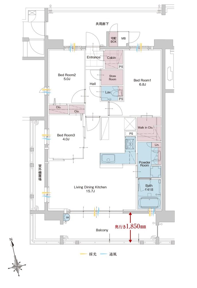 サンパーク新宮EXIA West-I/West-II/East 間取り Aタイプ(West-I)