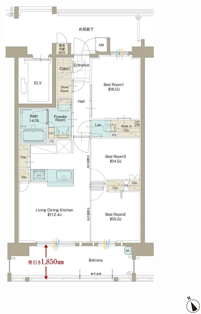 サンパーク新宮EXIA West-I/West-II/East 間取り Bタイプ(West-I)