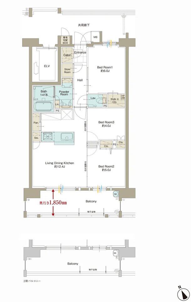 サンパーク新宮EXIA West-I/West-II/East 間取り Bタイプ(West-I)