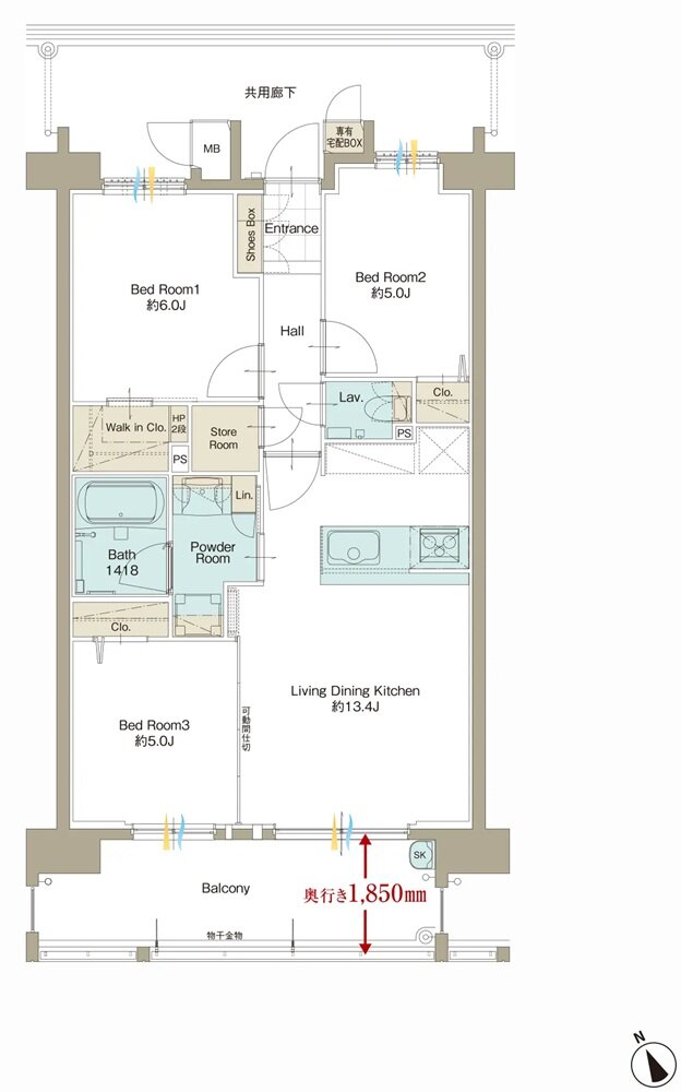 サンパーク新宮EXIA West-I/West-II/East 間取り Cタイプ(West-I)