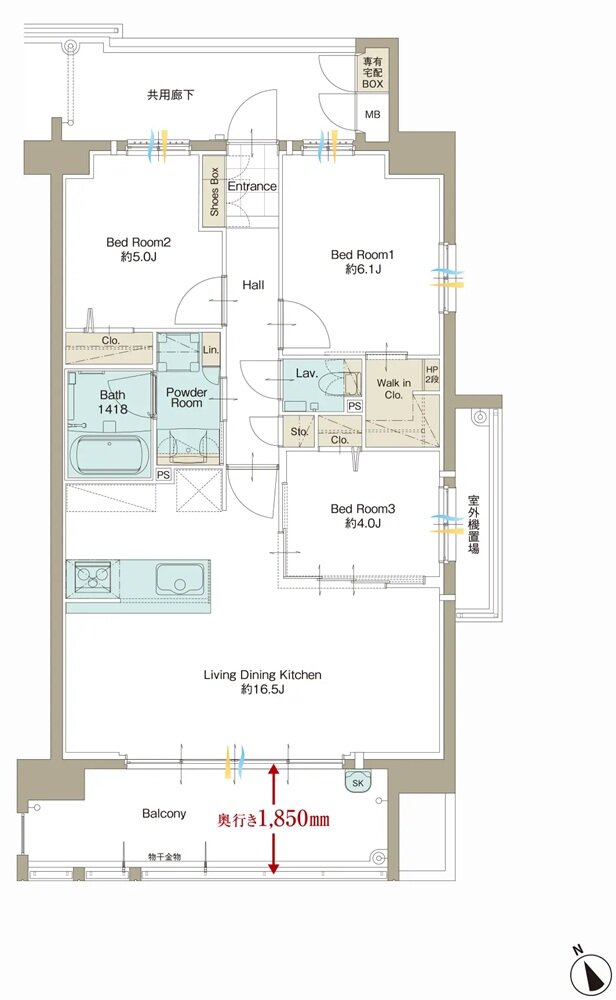 サンパーク新宮EXIA West-I/West-II/East 間取り D1・Dタイプ(West-I)