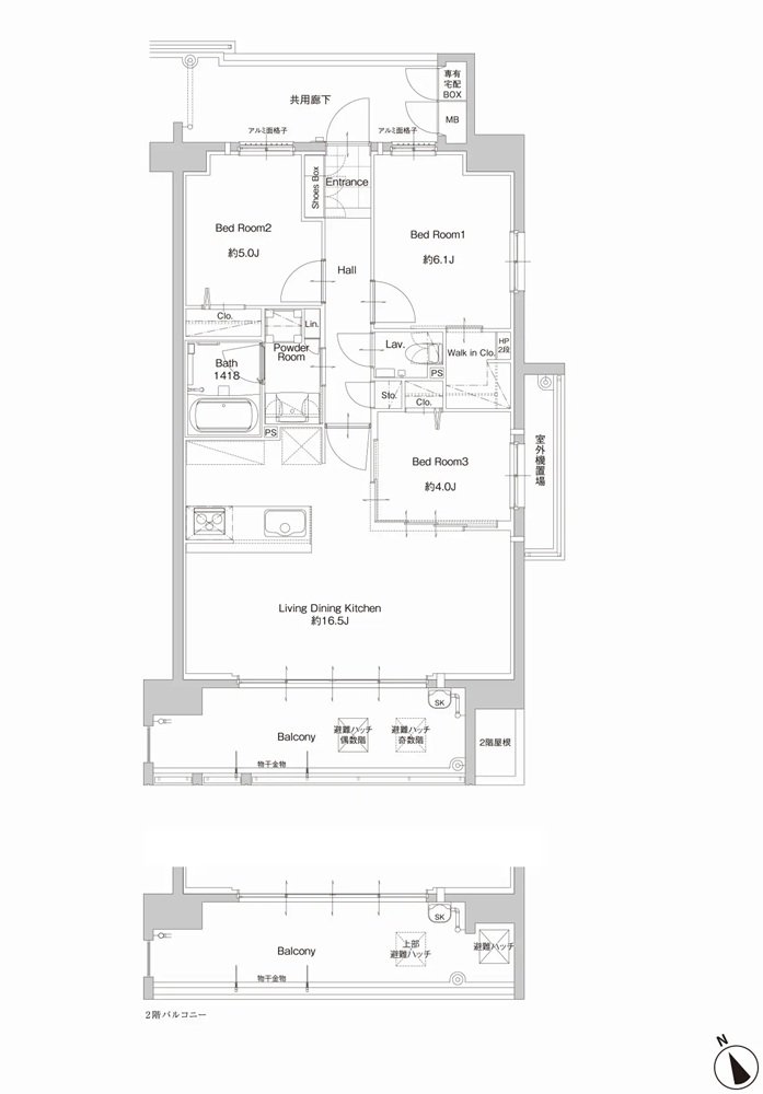 サンパーク新宮EXIA West-I/West-II/East 間取り D1・Dタイプ(West-I)