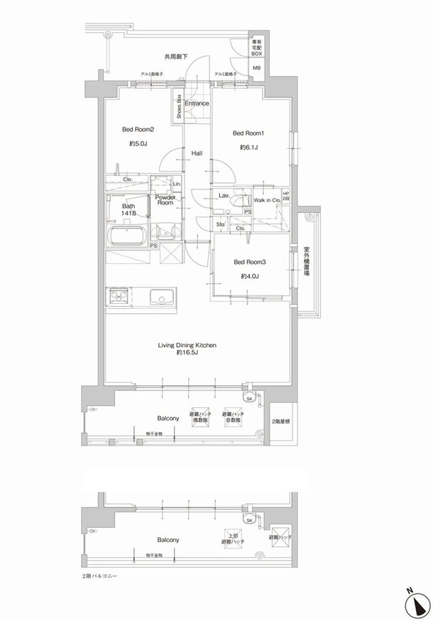 サンパーク新宮EXIA West-I/West-II/East 間取り D1・Dタイプ(West-I)