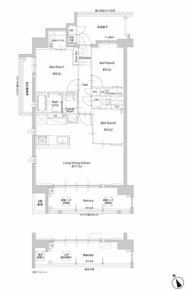 サンパーク新宮EXIA West-I/West-II/East 間取り E1・Eタイプ(West-II)