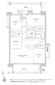 サンパーク新宮EXIA　West-I/West-II/East 間取り Hタイプ（West-II）