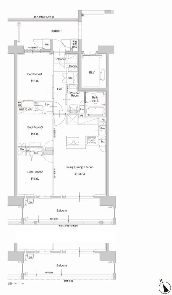 サンパーク新宮EXIA　West-I/West-II/East 間取り Kタイプ（East）