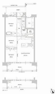 サンパーク新宮EXIA　West-I/West-II/East 間取り Kタイプ（East）