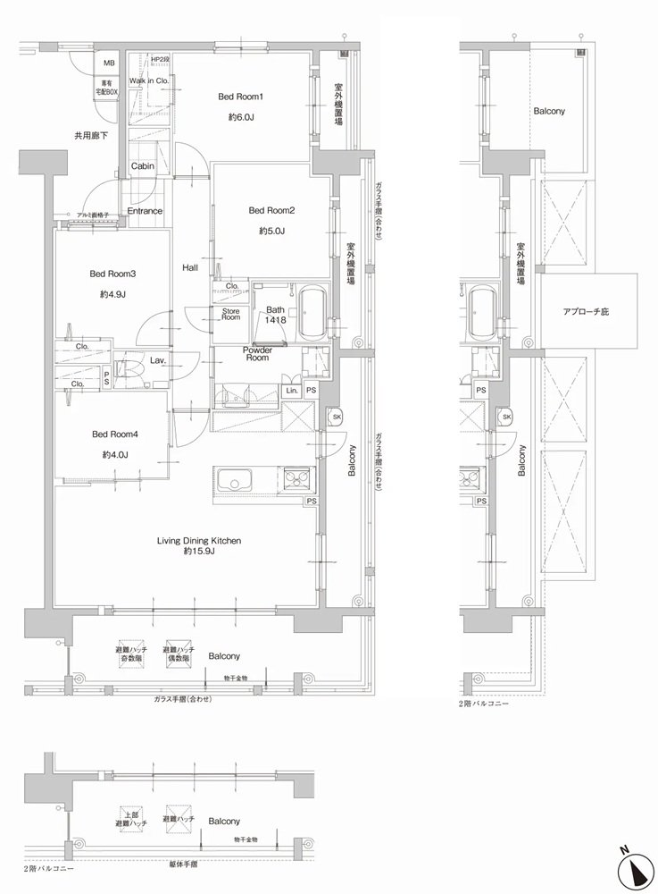サンパーク新宮EXIA　West-I/West-II/East 間取り L1・Lタイプ（East）