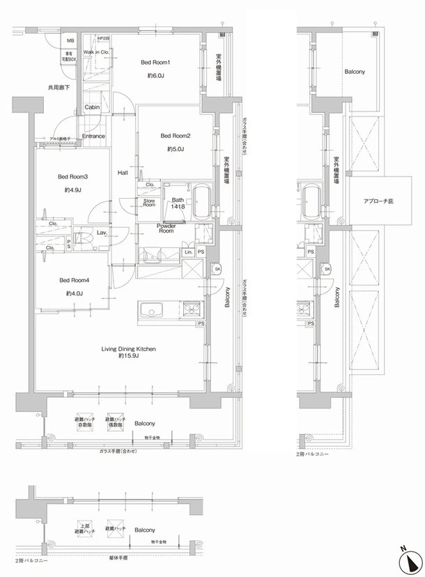 サンパーク新宮EXIA　West-I/West-II/East 間取り L1・Lタイプ（East）