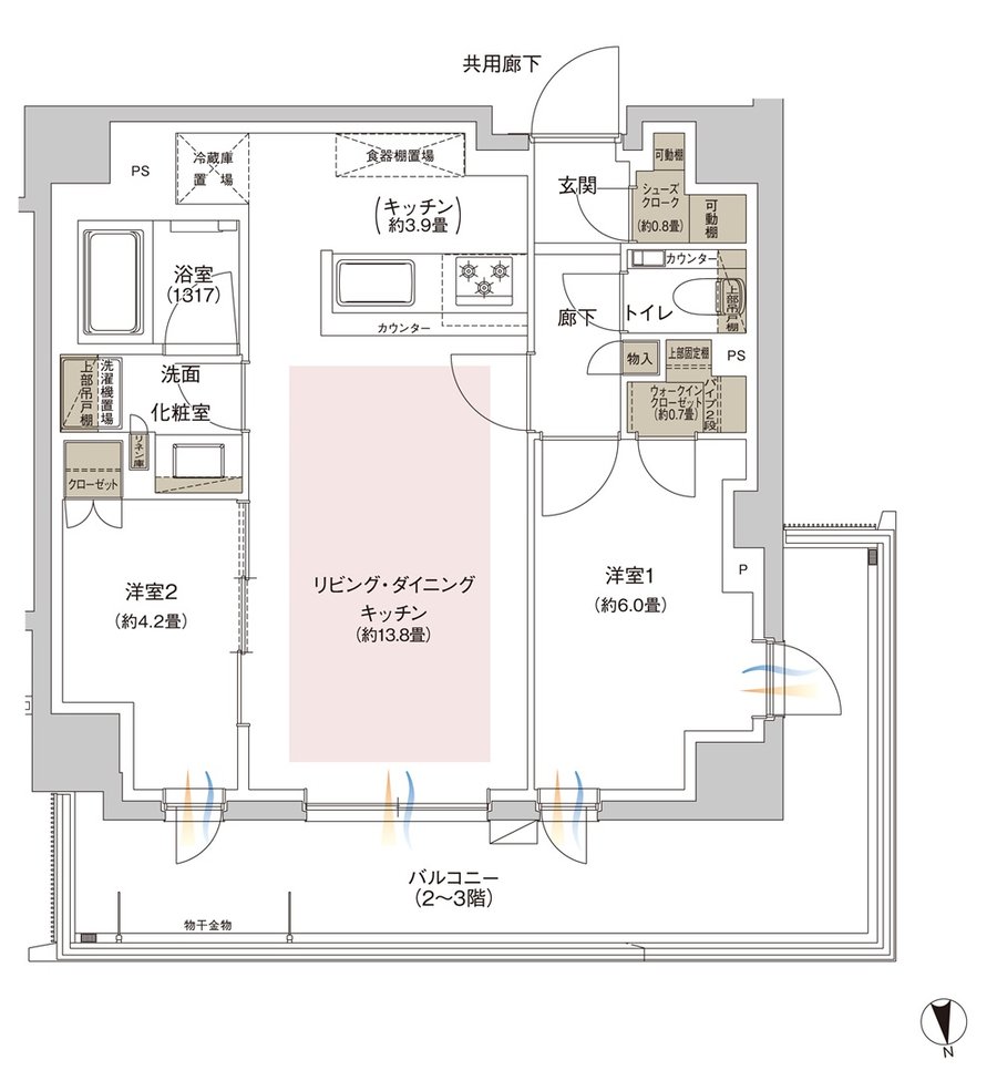 ウィルローズ谷中銀座 間取り E type(2～5階）