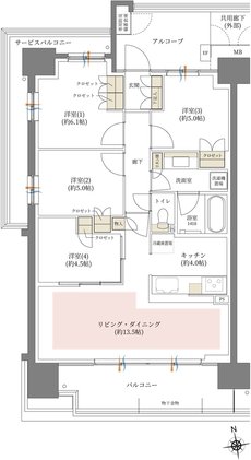 シーンズ関目高殿スクエアガーデン 間取り A type