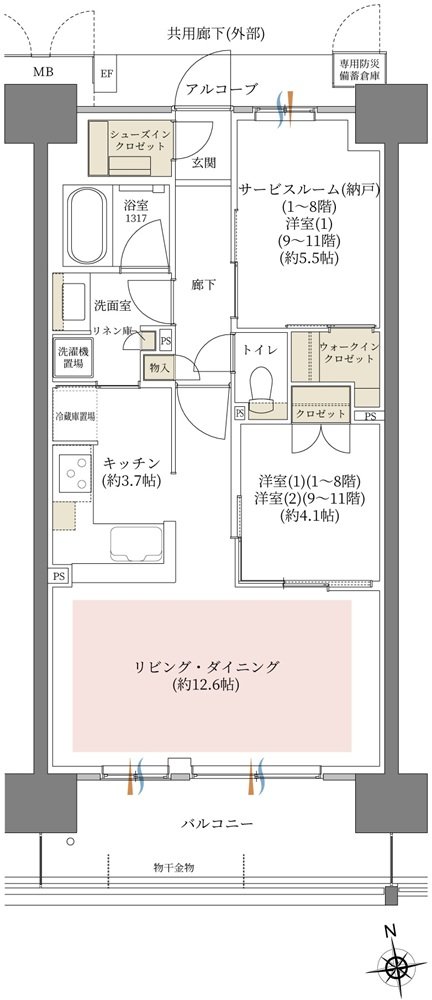 シーンズ関目高殿スクエアガーデン 間取り E type